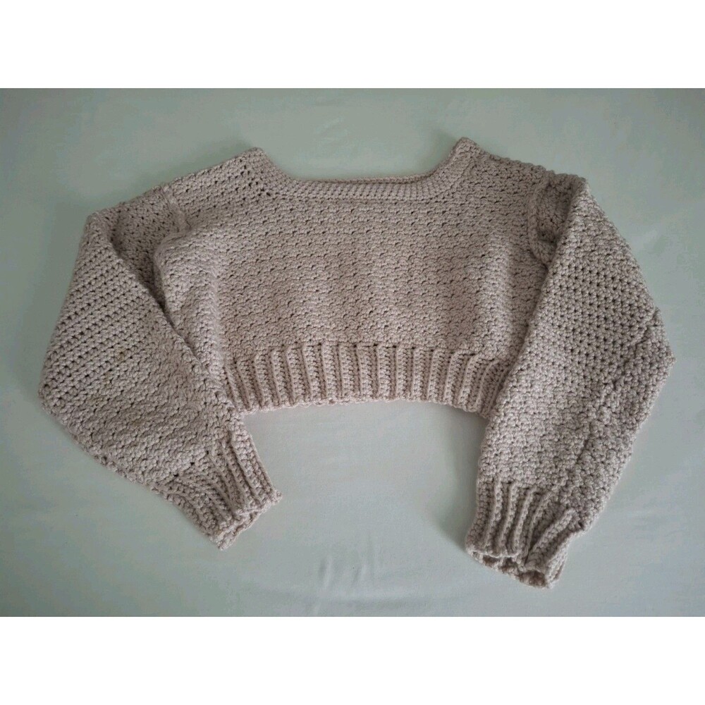 Gorgeous Handmade Blush Crop Crochet Sweater Grandma S/M Boho Hippie New